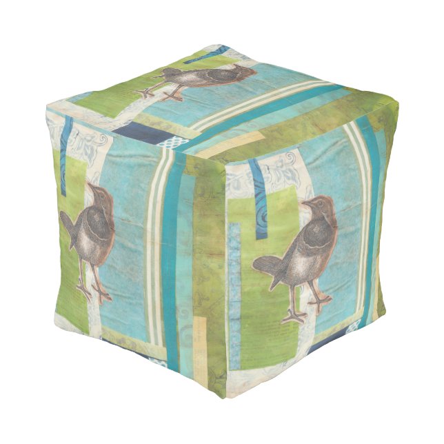 Avian Scrapbook I Pouf (Angled Front)