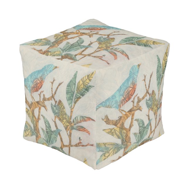 Aviary Collage I Pouf (Angled Front)