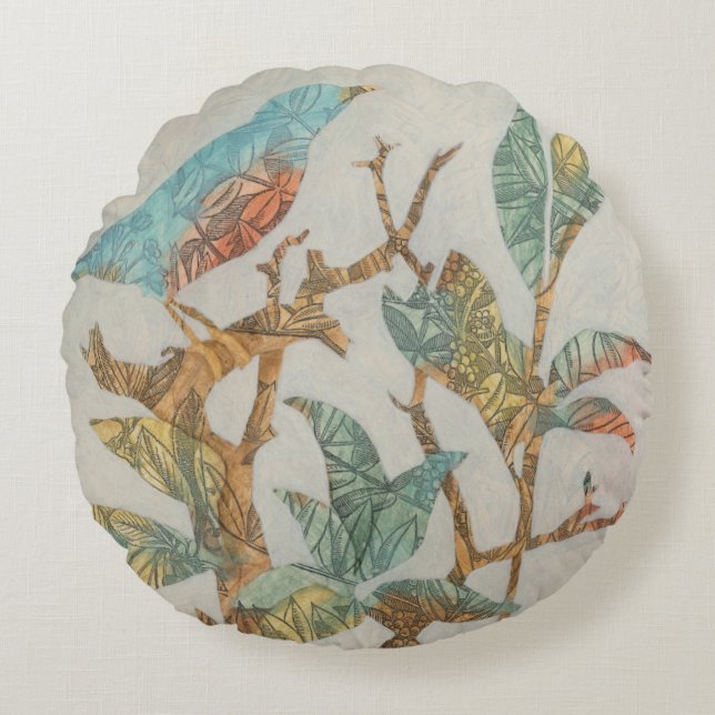 Aviary Collage I Round Pillow (Front)