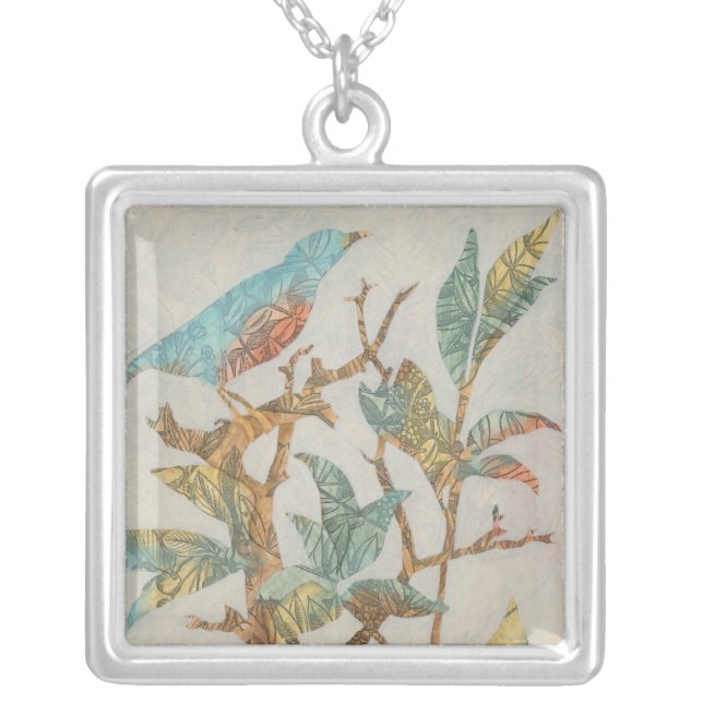 Aviary Collage I Silver Plated Necklace (Front)