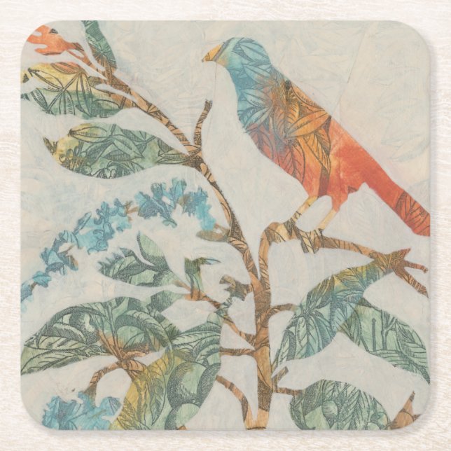 Aviary Collage II Square Paper Coaster (Front)