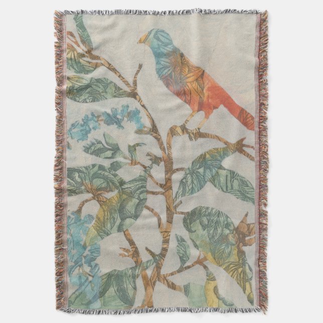 Aviary Collage II Throw Blanket (Front Vertical)