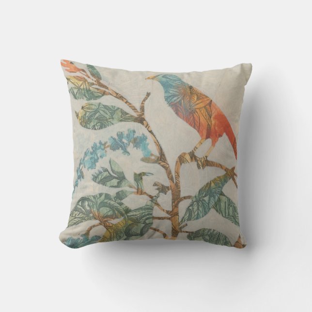 Aviary Collage II Throw Pillow (Front)