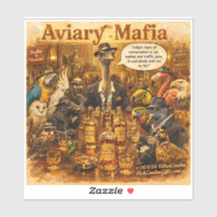 Aviary Mafia Cartoon – Feathered Mob Family Humor Sticker