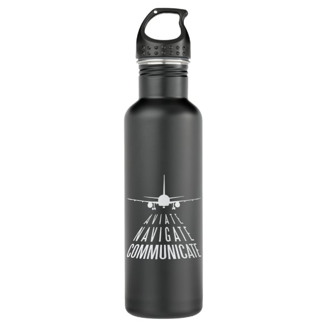 Aviate Navigate Communicate Aviation Stainless Steel Water Bottle (Front)