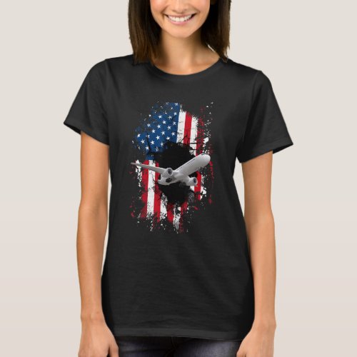 Aviation Aircraft American Flag Airplane Pilot Pat T_Shirt