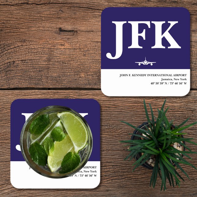 Aviation Airport Code Airplane Blue White Pilot Square Paper Coaster (Creator Uploaded)