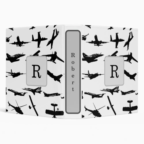 Aviation Art Back and white silhouettes Binder