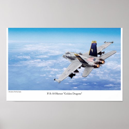 Aviation Art Poster FA_18 Hornet Golden Dragons