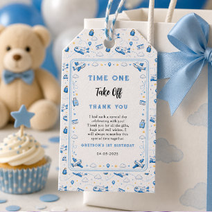 Aviation Blue Airplane Time One 1st Birthday Gift Tags