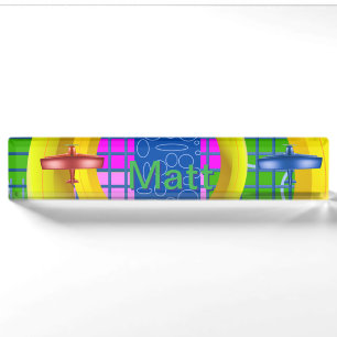 Aviation Blue Red Plane Bowtie Teddy Desk Name Plate