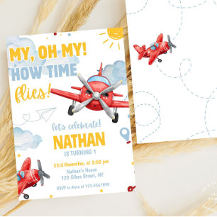 Aviation Boys Cool Blue Airplane Travel Birthday Invitation