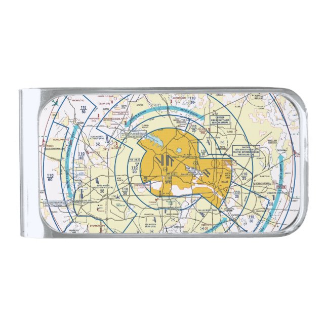 Aviation Chart Silver Finish Money Clip (Front)