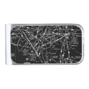 Aviation Chart Silver Finish Money Clip