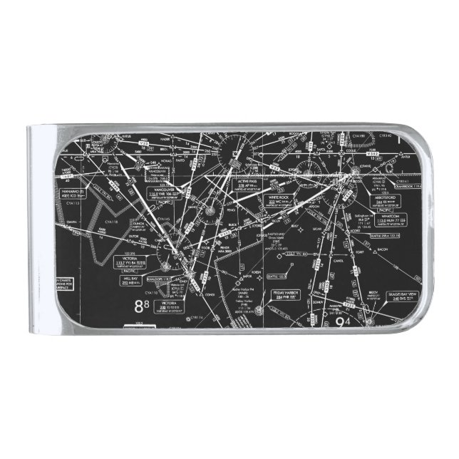 Aviation Chart Silver Finish Money Clip (Front)