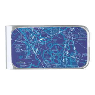 Aviation Chart Silver Finish Money Clip