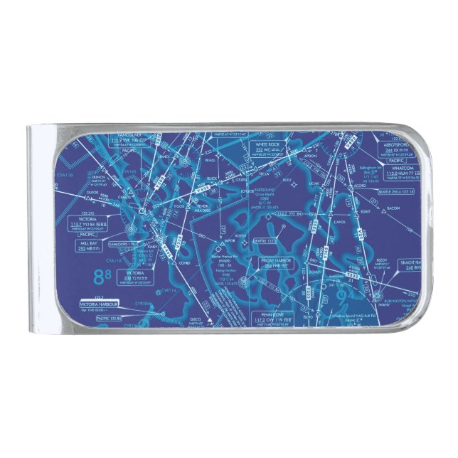 Aviation Chart Silver Finish Money Clip (Front)