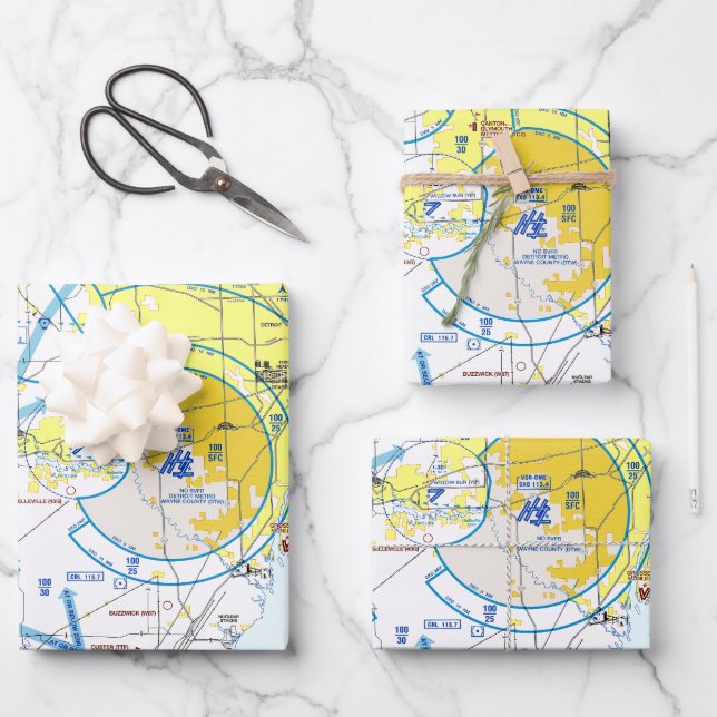 Aviation Chart Wrapping Paper Sheets (Front)