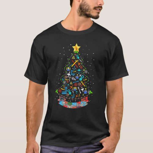 Aviation Christmas Tree Merry And Bright Funny Pil T_Shirt