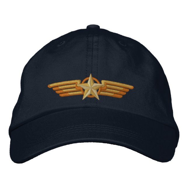 Aviation Embroidered Star Badge Pilot Wings Baseball Hat (Front)