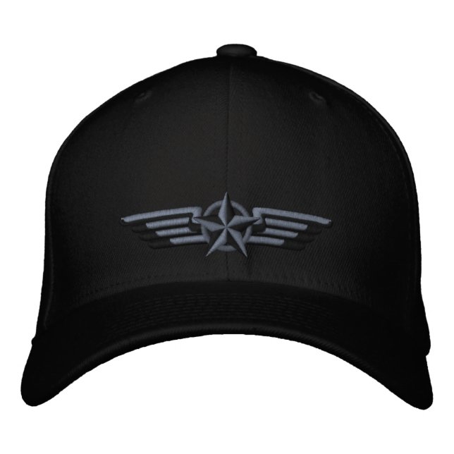 Aviation Embroidered Star Badge Pilot Wings Baseball Hat (Front)