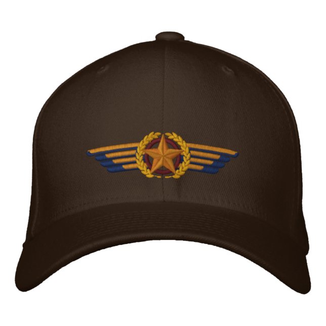 Aviation Embroidered Star Laurels Pilot Wings Baseball Hat (Front)