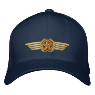 Aviation Embroidered Star Laurels Pilot Wings Baseball Hat