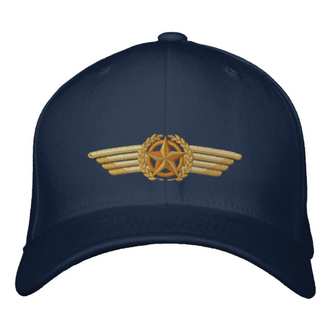 Aviation Embroidered Star Laurels Pilot Wings Embroidered Baseball Hat (Front)