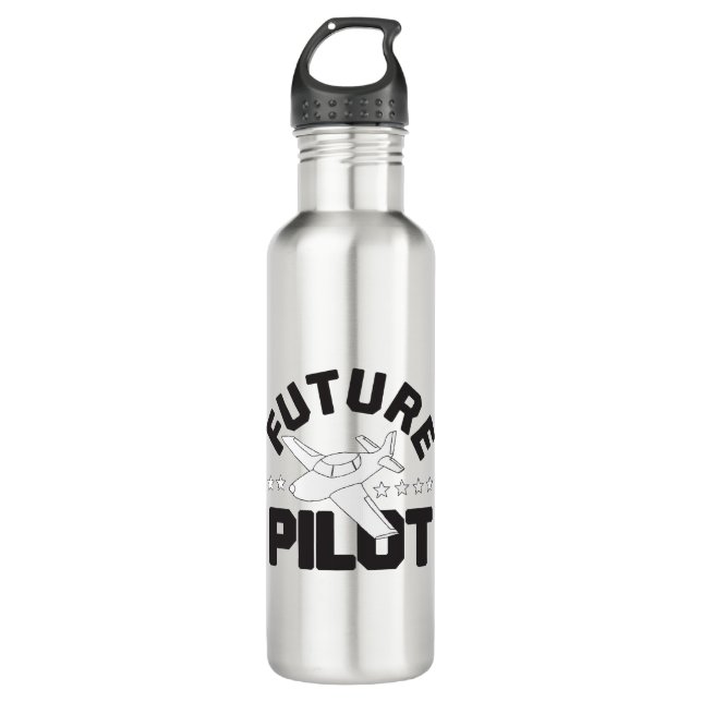 Aviation for Kids Flying High Future Pilots Plane  Stainless Steel Water Bottle (Front)