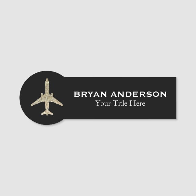 Aviation - Glitter Airplane Name Tag (Front)
