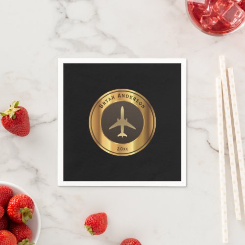Aviation _ Gold Airplane Logo Napkins