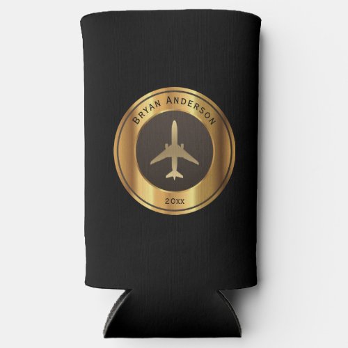 Aviation _ Gold Airplane Logo Seltzer Can Cooler