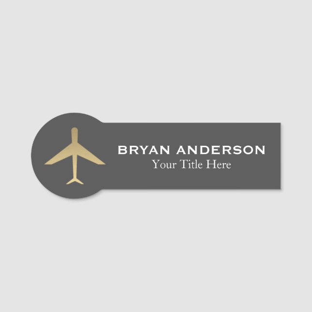 Aviation - Gold Airplane Name Tag (Front)