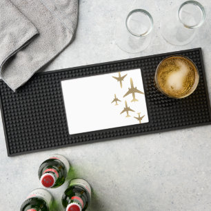Aviation Gold Airplanes Bar Mat