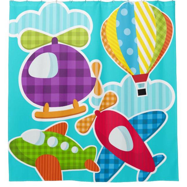 Aviation Hot Air Balloon Airplanes Helicopter Shower Curtain (Front)