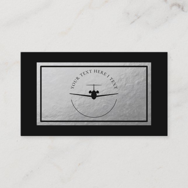 Aviation Jet Logo - Faux Silver Foil Business Card (Front)