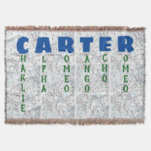 Aviation Map Personalized Phonetic Alphabet Throw Blanket