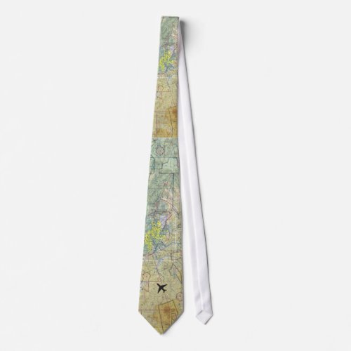 Aviation Map with Plane Neck Tie