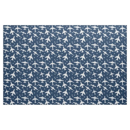 Aviation Navy Blue and White Aeroplane Pattern Fabric