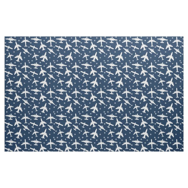 Aviation Navy Blue and White Aeroplane Pattern Fabric (Fat Quarter)
