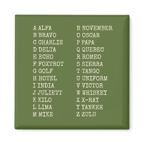 Aviation Phonetic Alphabet Magnet – Military Green