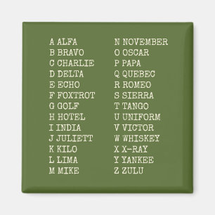 Aviation Phonetic Alphabet Magnet – Military Green