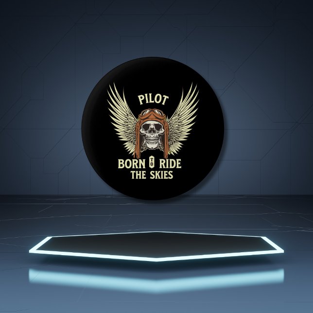 Aviation Pilot Born To Ride Skies Skeleton & Wings Button (Creator Uploaded)