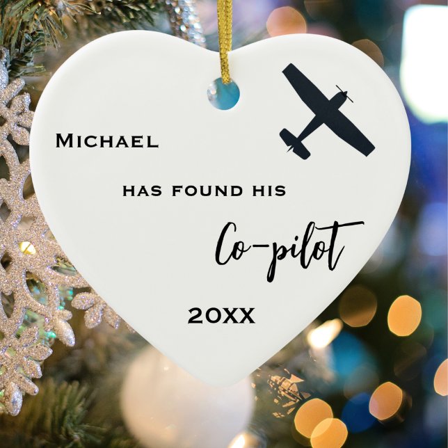 Aviation Pilot Found his Co-Pilot Airplane Photo Ceramic Ornament (back)