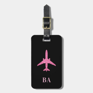 Aviation Pink Glitter Airplane Luggage Tag