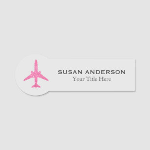 Aviation - Pink Glitter Airplane Name Tag
