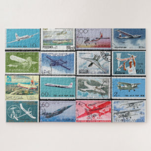Aviation Postage Stamps Collage Jigsaw Puzzle