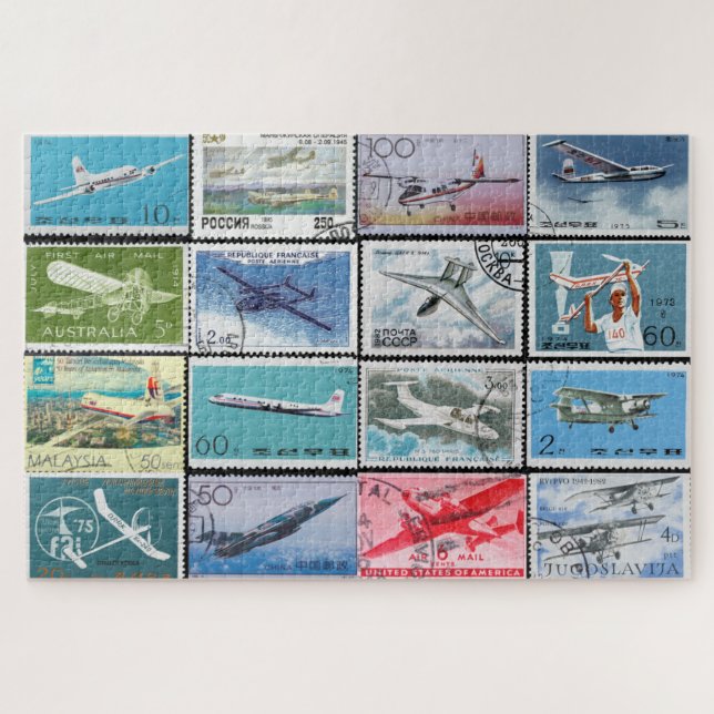 Aviation Postage Stamps Collage Jigsaw Puzzle (Horizontal)