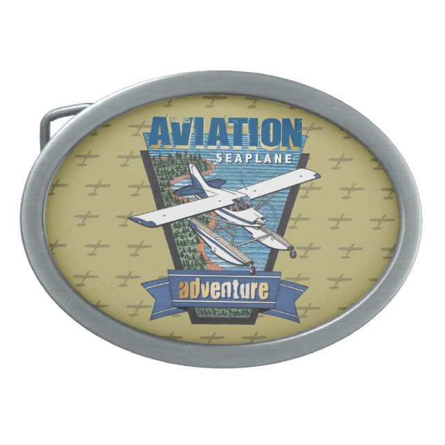 Aviation Seaplane Adventure Oval Belt Buckle (Front)