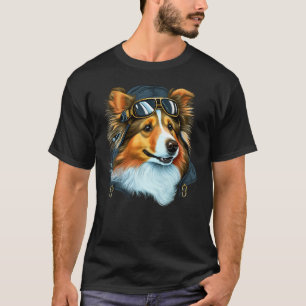 Aviation Sheltie Airplane Pilot on Shetland Sheepd T-Shirt